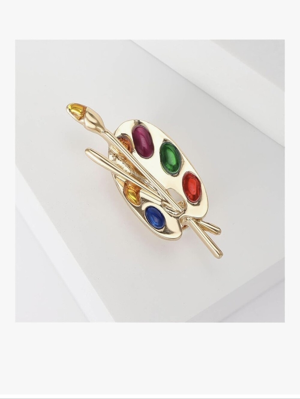 Gold Artist Palette Lapel Pin with Multicolor Rhinestones - Picture 4 of 4